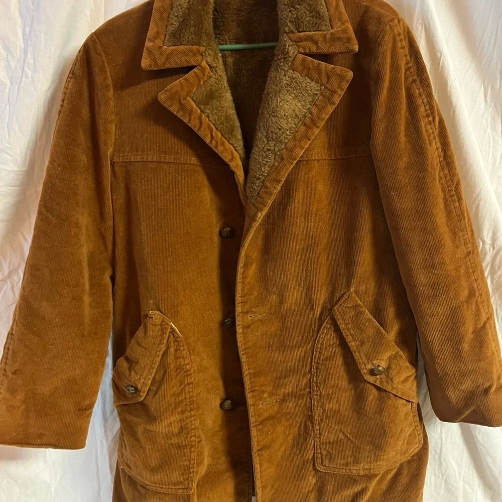 Men's Brown Corduroy Jacket with Faux Fur Lining Vintage brown